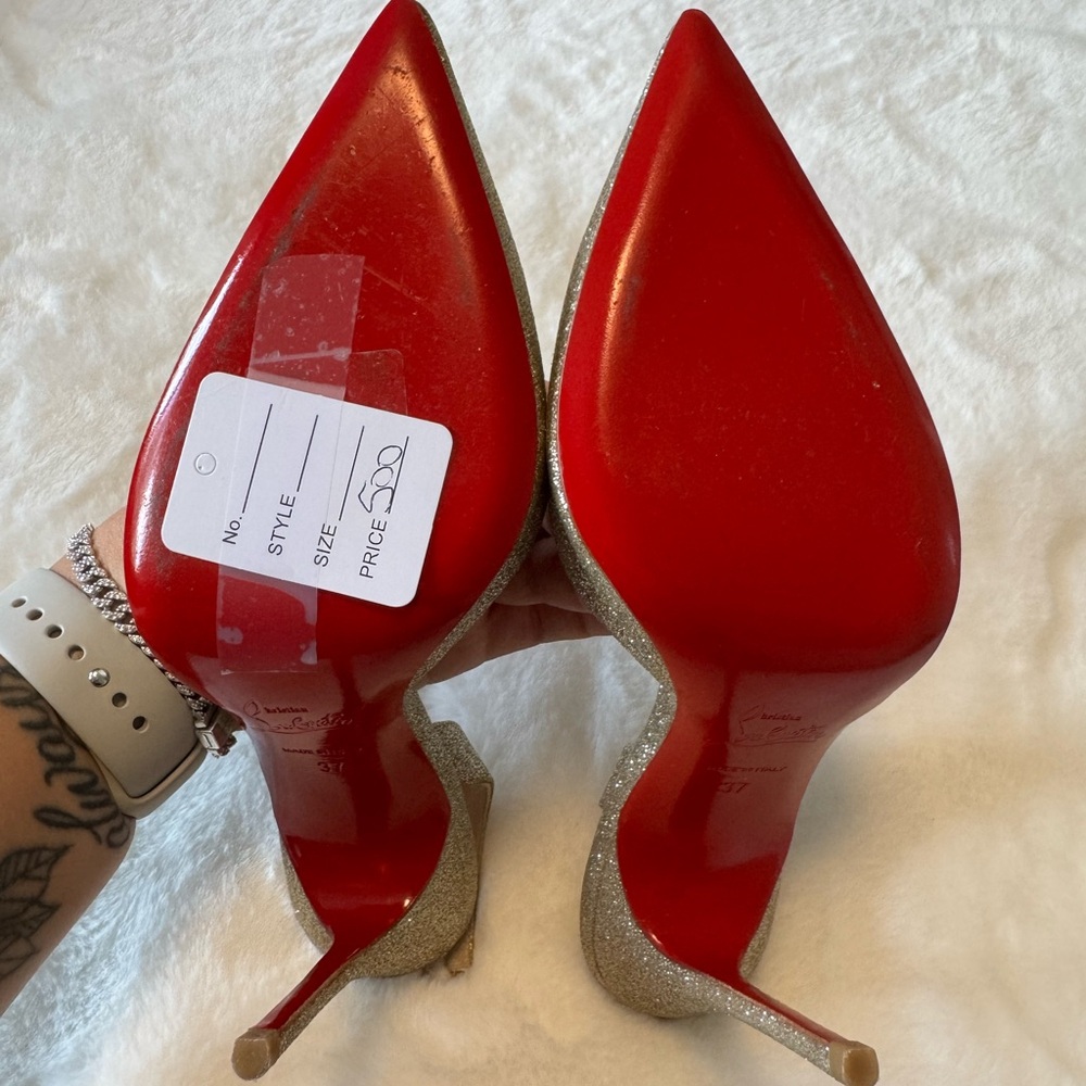 Christian Louboutin Silver Glitter Heels - Picture 3 of 3